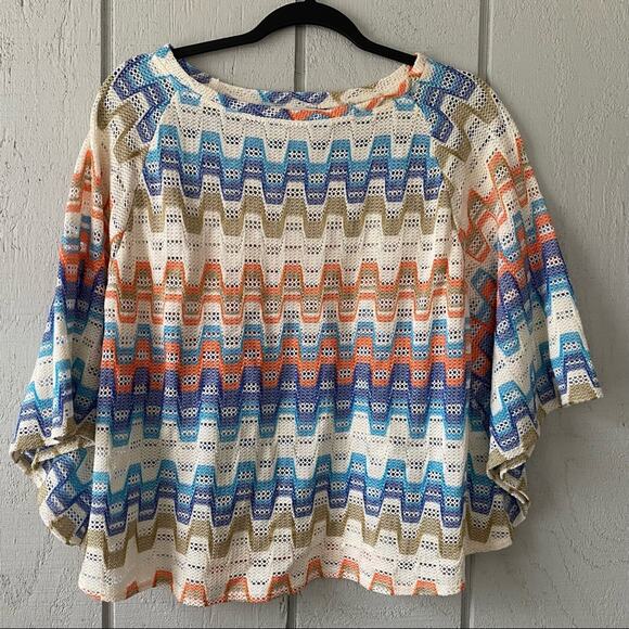 Trina Turk Chevron Crochet Batwing Top - Picture 1 of 5